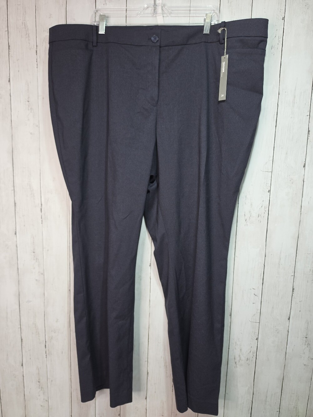 NWT Loft Plus Women's Blue Houndstooth Trousers Straight Leg Pockets Size 24.